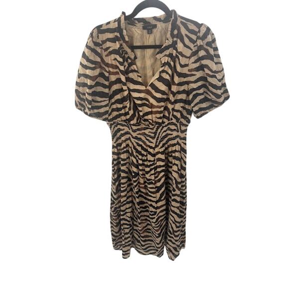 J.Crew Dress Smocked-waist Cotton Voile Zebra Stripe Midi Women's Size Medium‎ - Picture 2 of 7